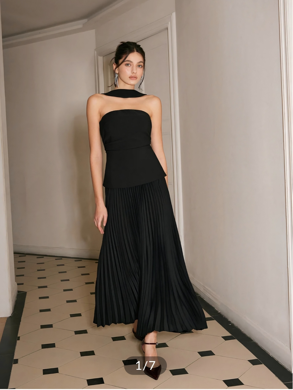 Choker Design Pleated Panel Dress